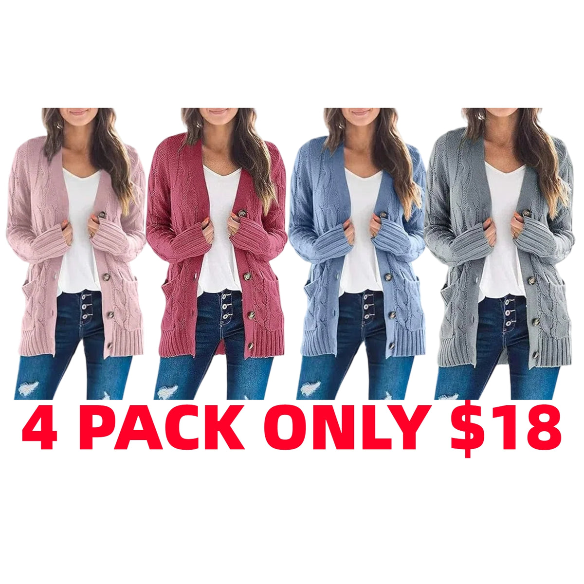 Women's Fall Casual Long Sleeve Button Down Open Front Cable Knit Cardigan