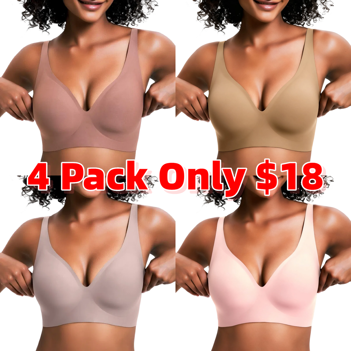 Womens Comfortable Wireless Bras Push Up Bralettes Seamless Tshirts Bras Deep V Everyday Bras