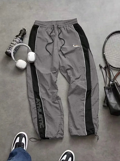 Men's Casual Sporty Long Pants, Loose Fit Drawstring Cuff