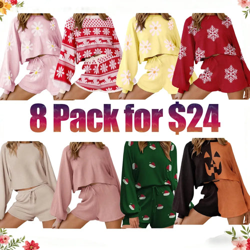Comfortable Two-Piece SeT-Long-Sleeve Top and Shorts