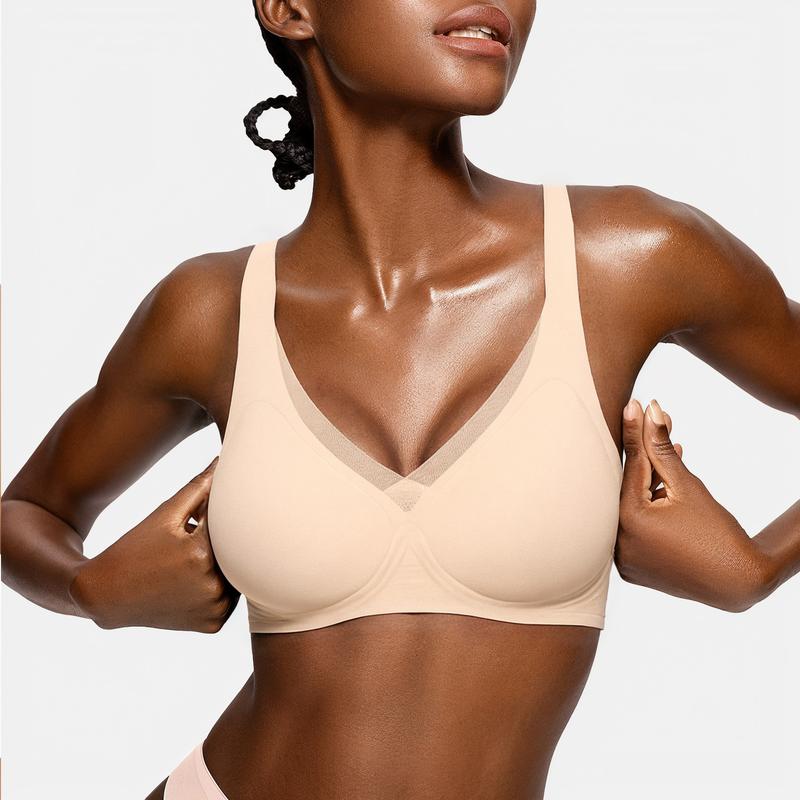 Womens Comfortable Wireless Bras Push Up Bralettes Seamless Tshirts Bras Deep V