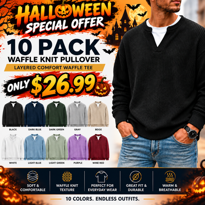 🎃 HALLOWEEN LAST DAY SALE 👻 10-Pack for Only $26.99 | Men's Layered Waffle Knit Thermal Pullovers