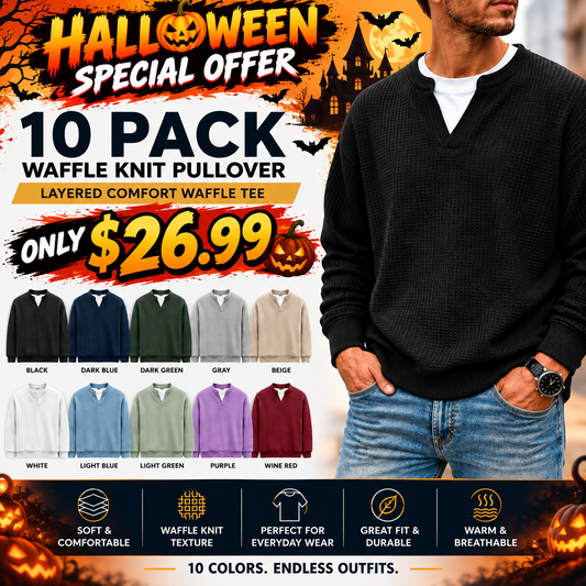 🎃 HALLOWEEN LAST DAY SALE 👻 10-Pack for Only $26.99 | Men's Layered Waffle Knit Thermal Pullovers