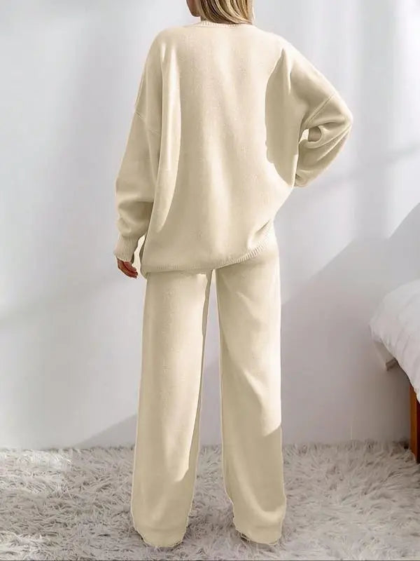 Women’s Knit Cardigan & Wide-Leg Pants Set