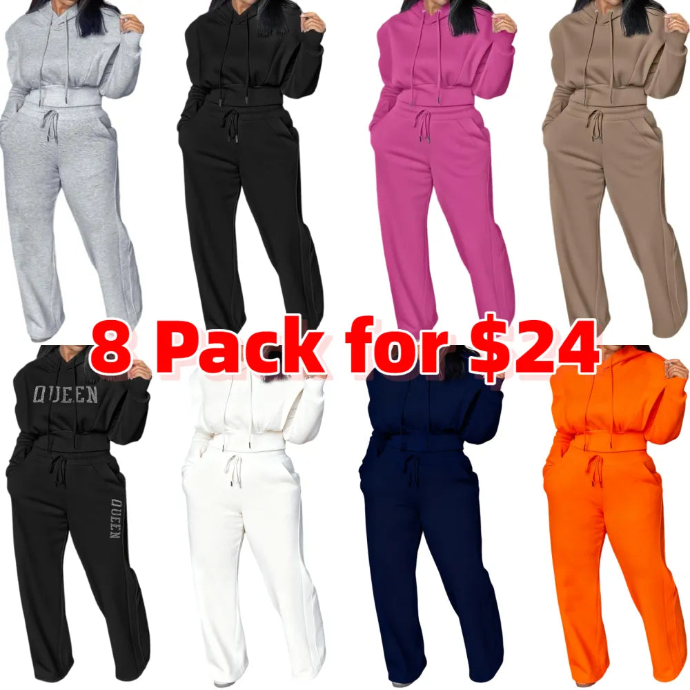 Hooded Long Sleeve Sweatshirt and Casual Wide Leg Sweatpants Set