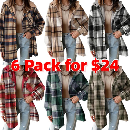 Women's Flannel Hooded Plaid 2025 Shacket