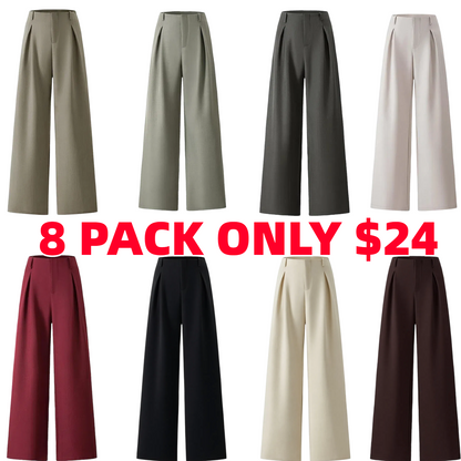 Women's Solid Color Plicated Pocket Wide Leg Pants