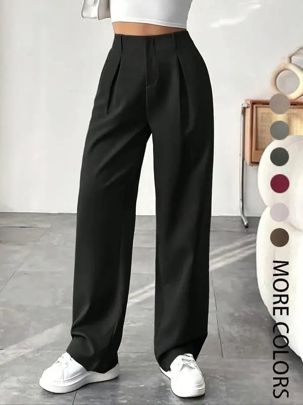 Women's Solid Color Plicated Pocket Wide Leg Pants