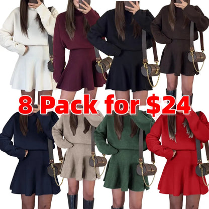Women's Casual Half-High Neck Long Sleeve Knit Dress