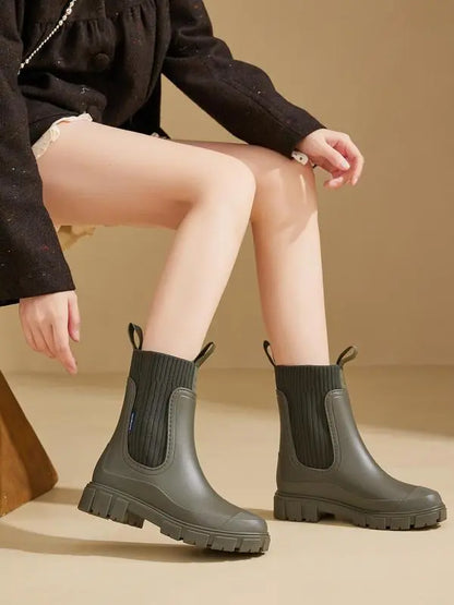 Women's Solid Color Waterproof Rain Boots
