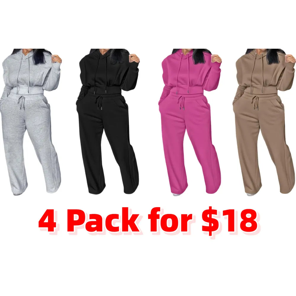 Hooded Long Sleeve Sweatshirt and Casual Wide Leg Sweatpants Set