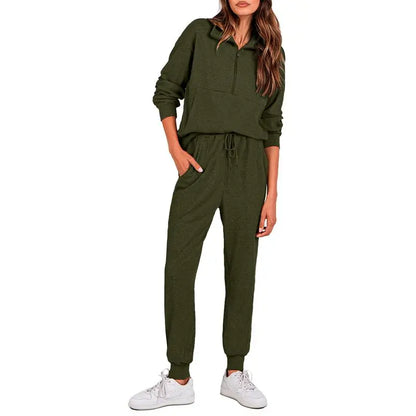 Women's 2-Piece Sweatpants Set Long Sleeve Half Zip Pullover Sweatshirt & Joggers Pants