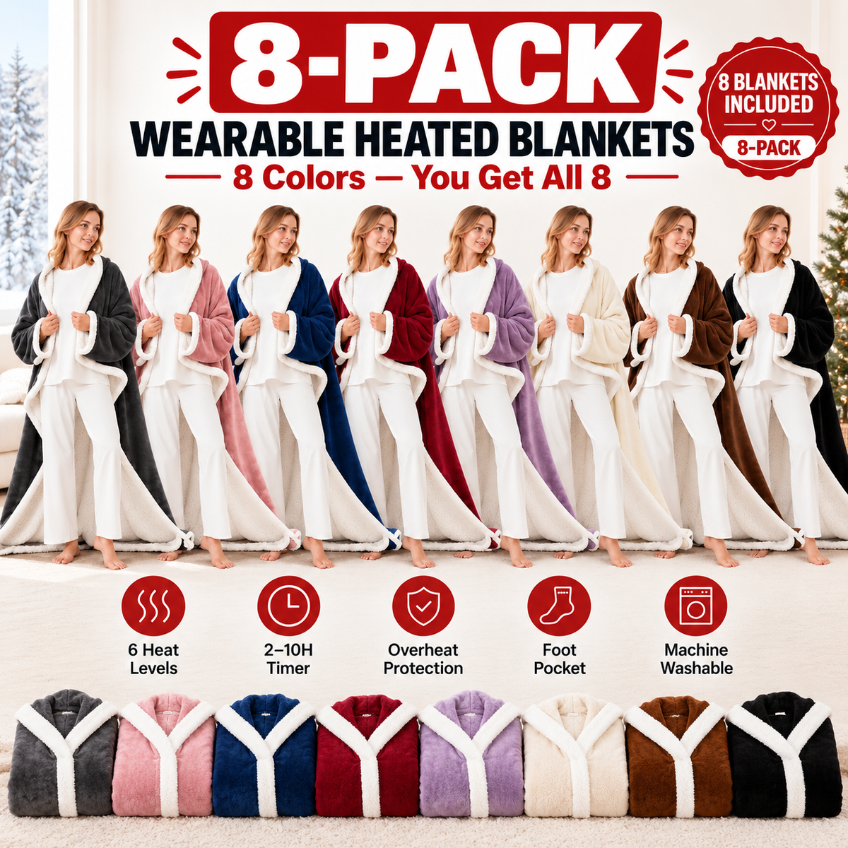 Christmas Limited Edition🔥Wearable Heated Blanket with Foot Pocket Sherpa🔥Overheat Protection & Auto Shut-Off