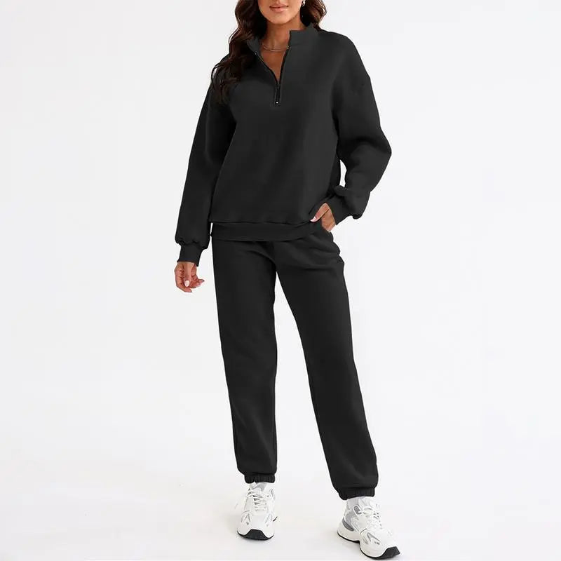 Women 2 Piece Outfits Sweatsuit Oversized Half Zip Pullover Long Sleeve Sweatshirt Jogger Pants Set with Pockets Outdoorfun