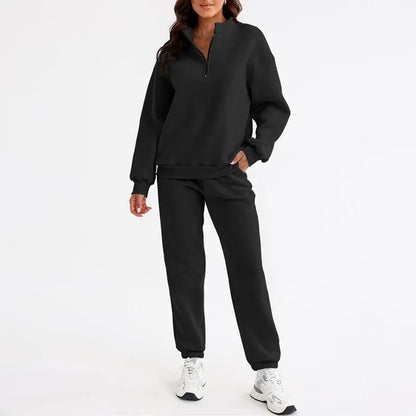 Women 2 Piece Outfits Sweatsuit Oversized Half Zip Pullover Long Sleeve Sweatshirt Jogger Pants Set with Pockets Outdoorfun