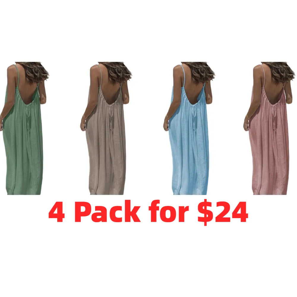 Women's Cotton Linen Backless Loose Dress