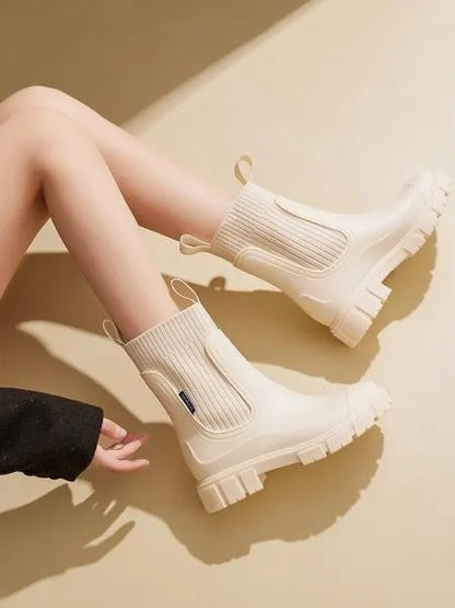 Women's Solid Color Waterproof Rain Boots
