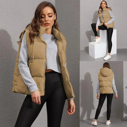 Women's Sleeveless Quilted Winter Warm Hooded