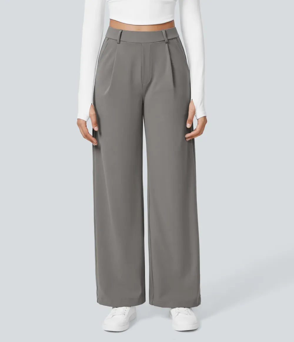 High Waisted Pocket Straight Leg Work Pants