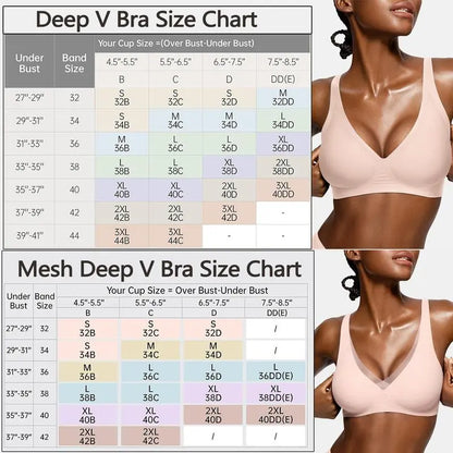 Womens Comfortable Wireless Bras Push Up Bralettes Seamless Tshirts Bras Deep V