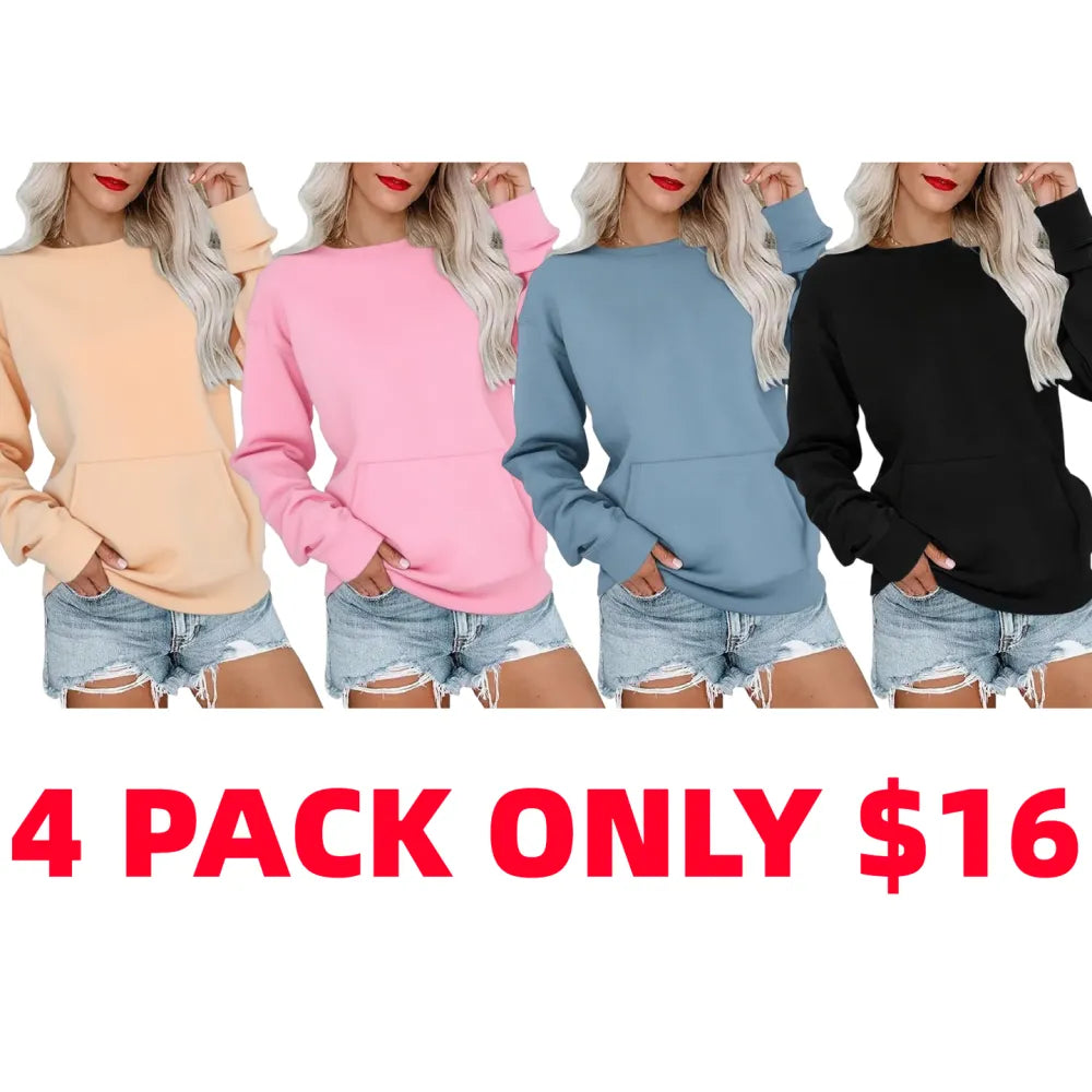 Womens Casual Long Sleeve Hoodless Crewneck Hoodie