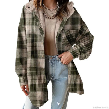 Women's Flannel Hooded Plaid 2025 Shacket
