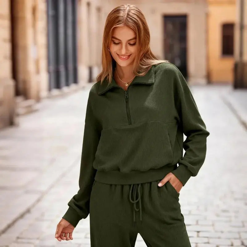 Women's 2-Piece Sweatpants Set Long Sleeve Half Zip Pullover Sweatshirt & Joggers Pants