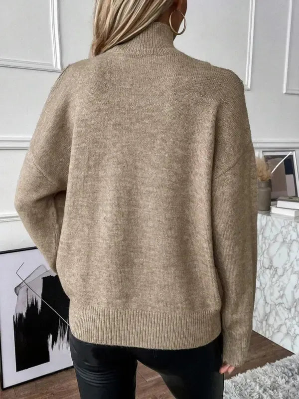 Women's Plain Cut Out High Neck Sweater
