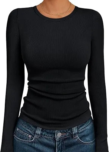 🔥8- PACK Women's Long Sleeve Blouses Shirts with Ribbed Knit Work Office Basic Tops