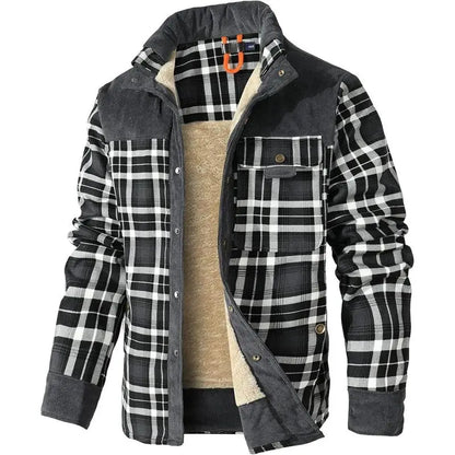 Men's Corduroy Plaid Sherpa Lined Flannel Shirt Jacket Fleece Coat