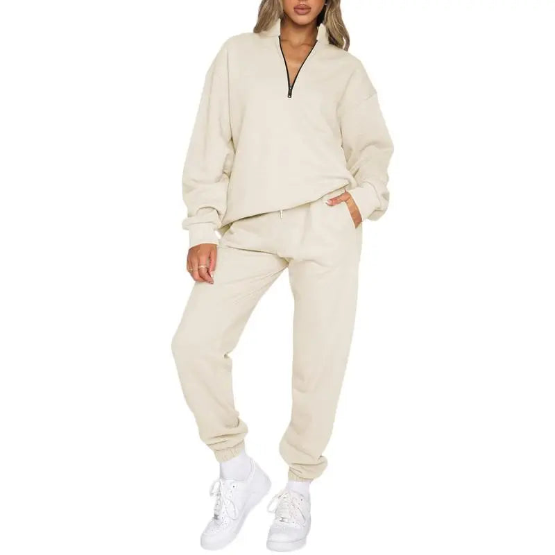Women 2 Piece Outfits Sweatsuit Oversized Half Zip Pullover Long Sleeve Sweatshirt Jogger Pants Set with Pockets Outdoorfun