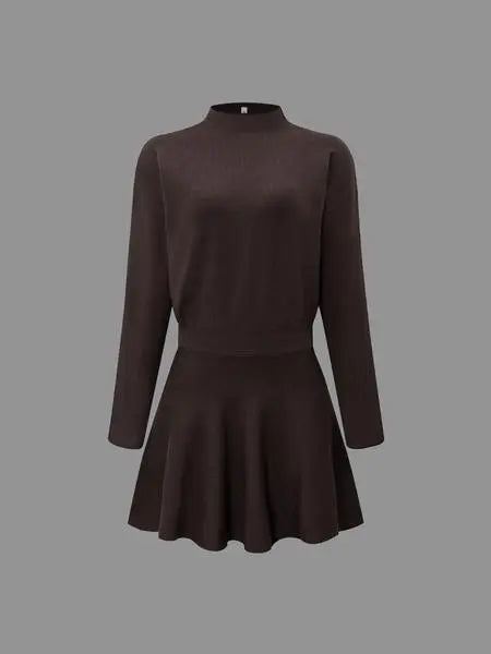 Women's Casual Half-High Neck Long Sleeve Knit Dress