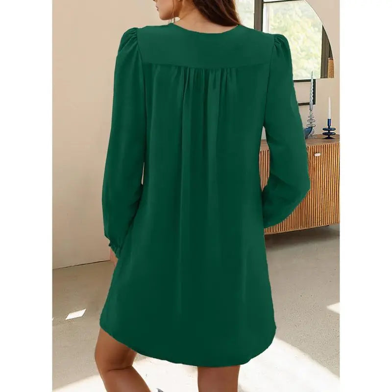 Womens Casual Dress A-Line Ruffle Sleeve V Neck Midi Dress