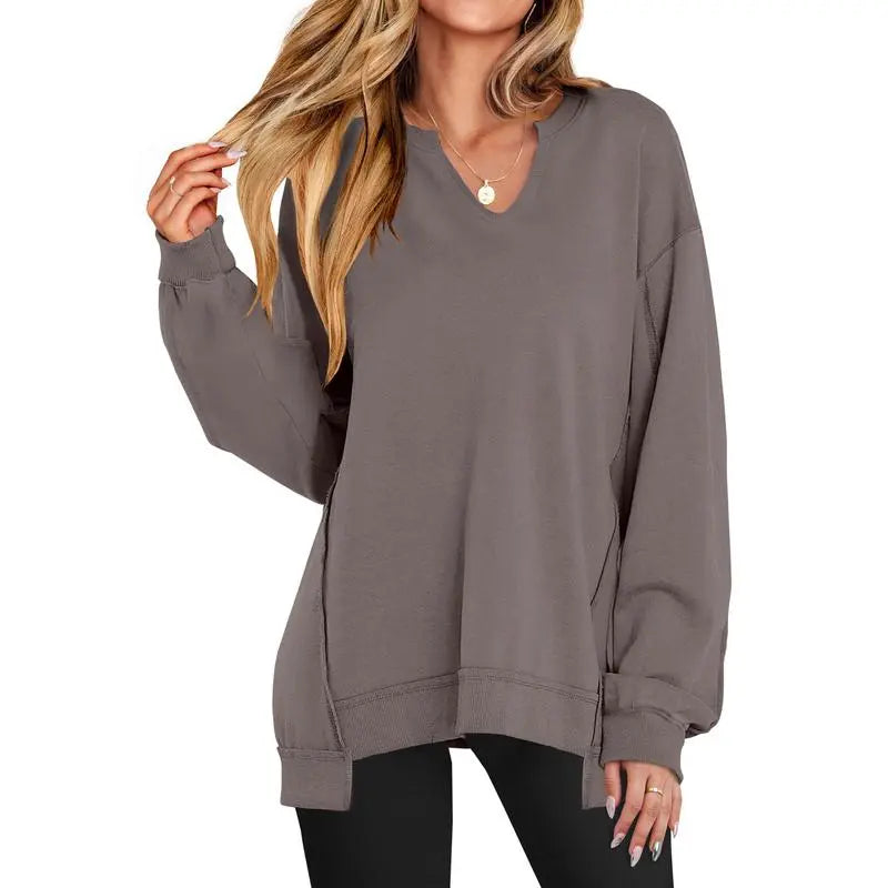Womens Oversized Sweatshirt V Neck Long Sleeve