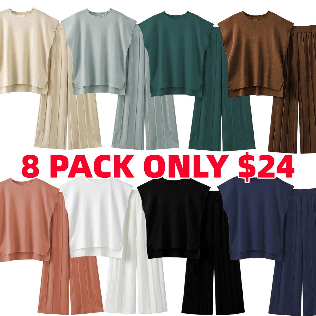 Women's Knit Pullover Tops High Waisted Pants Set