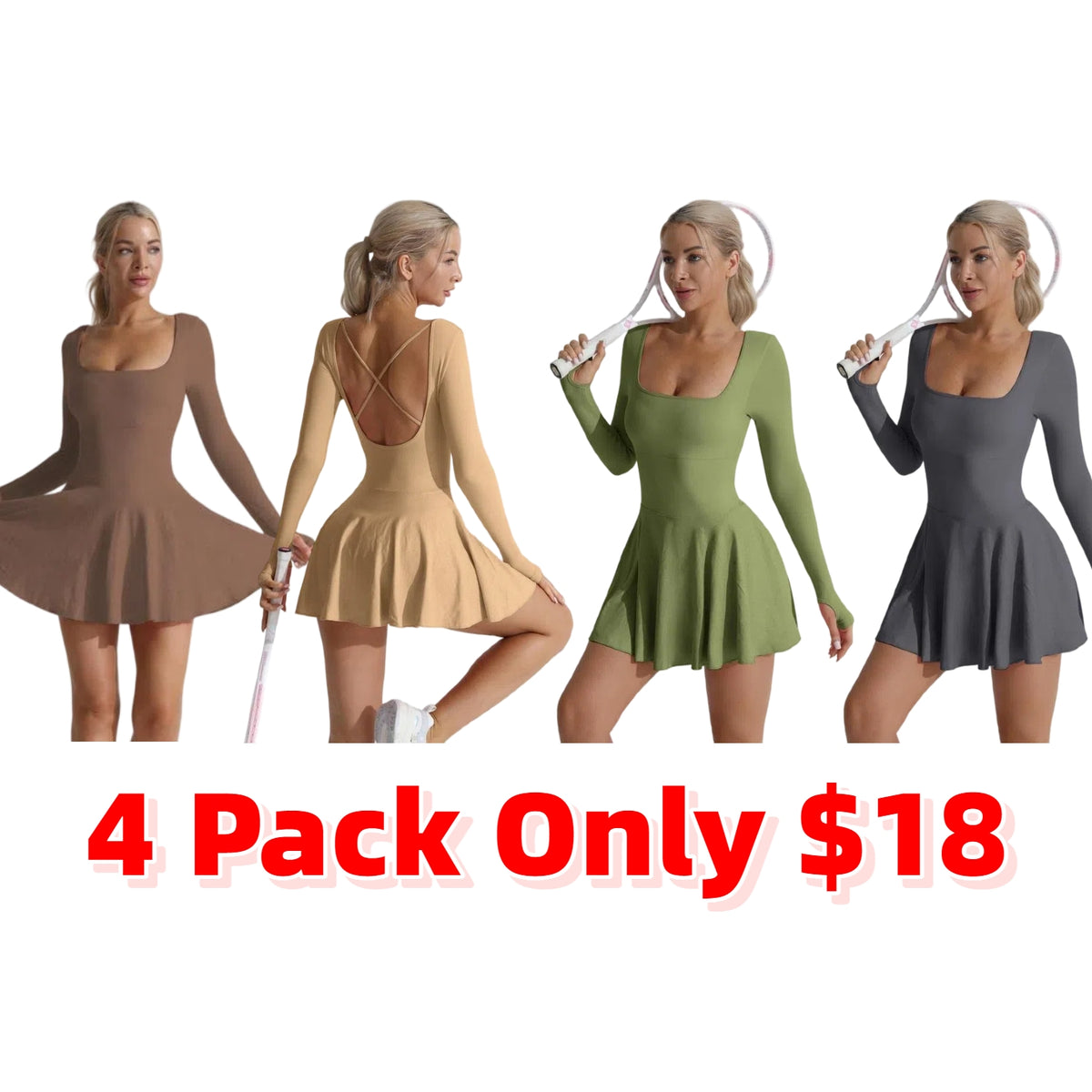 Women's Solid Criss Cross Backless 2 in 1 Sports Dress