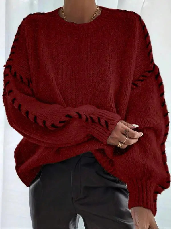 Women's Contrast Binding Drop Shoulder Sweater