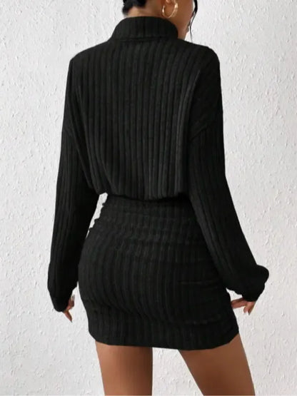 Women's Plain Drop Shoulder Turtleneck Ribbed Dress
