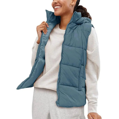 Women's Sleeveless Quilted Winter Warm Hooded