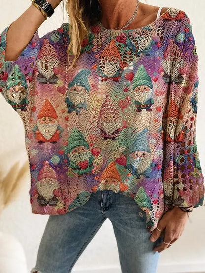 Women's Halloween Pumpkin Print Long Sleeve Knit Top