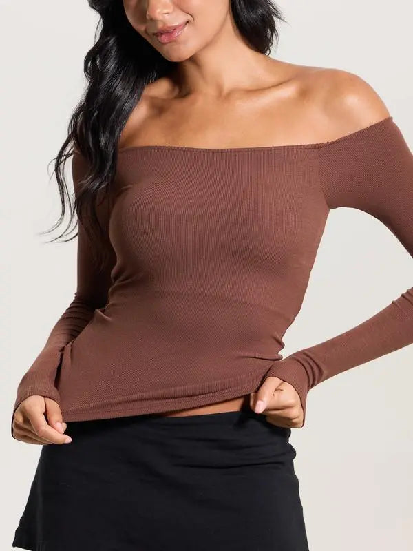 Ribbed Off The Shoulder Long Sleeve
