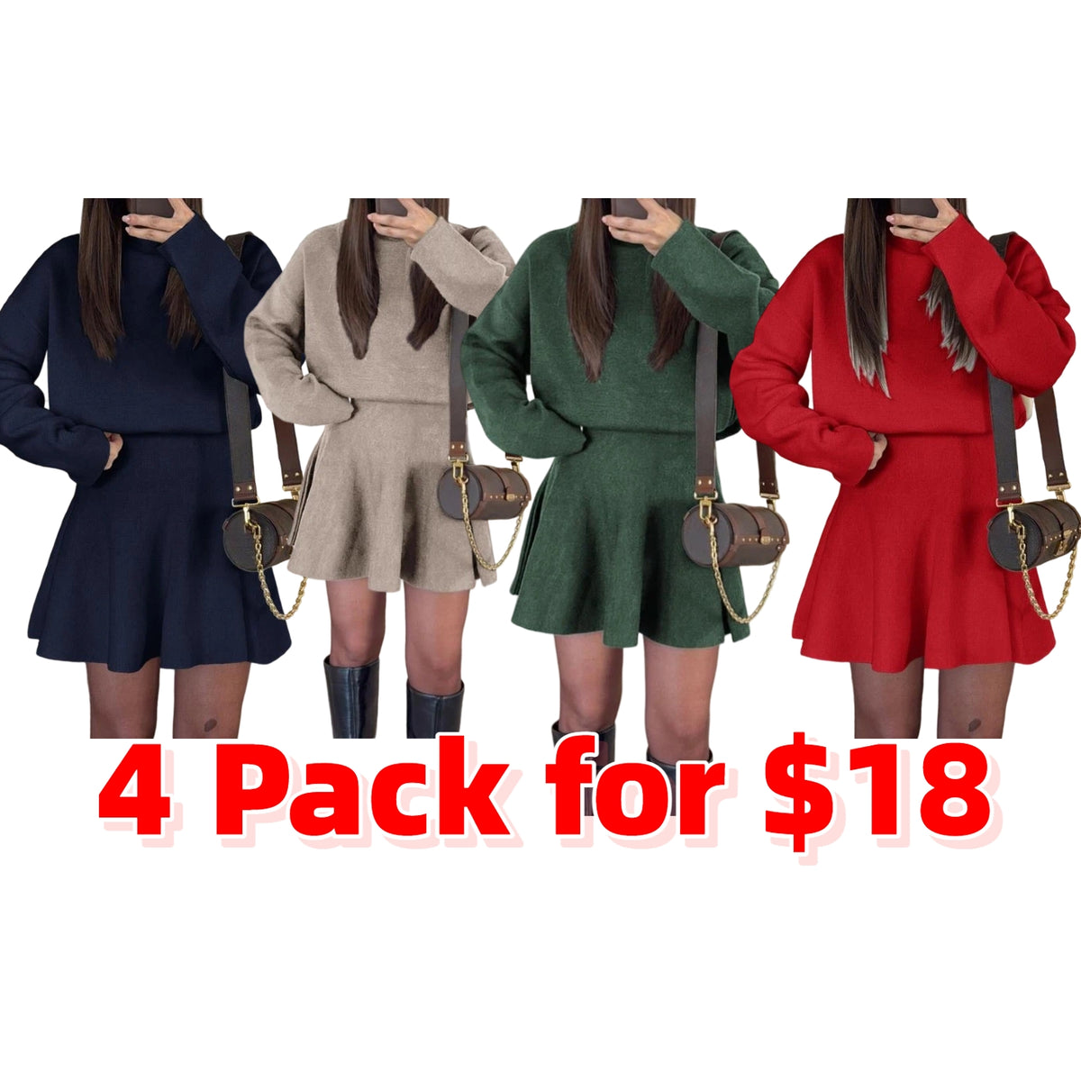 Women's Casual Half-High Neck Long Sleeve Knit Dress