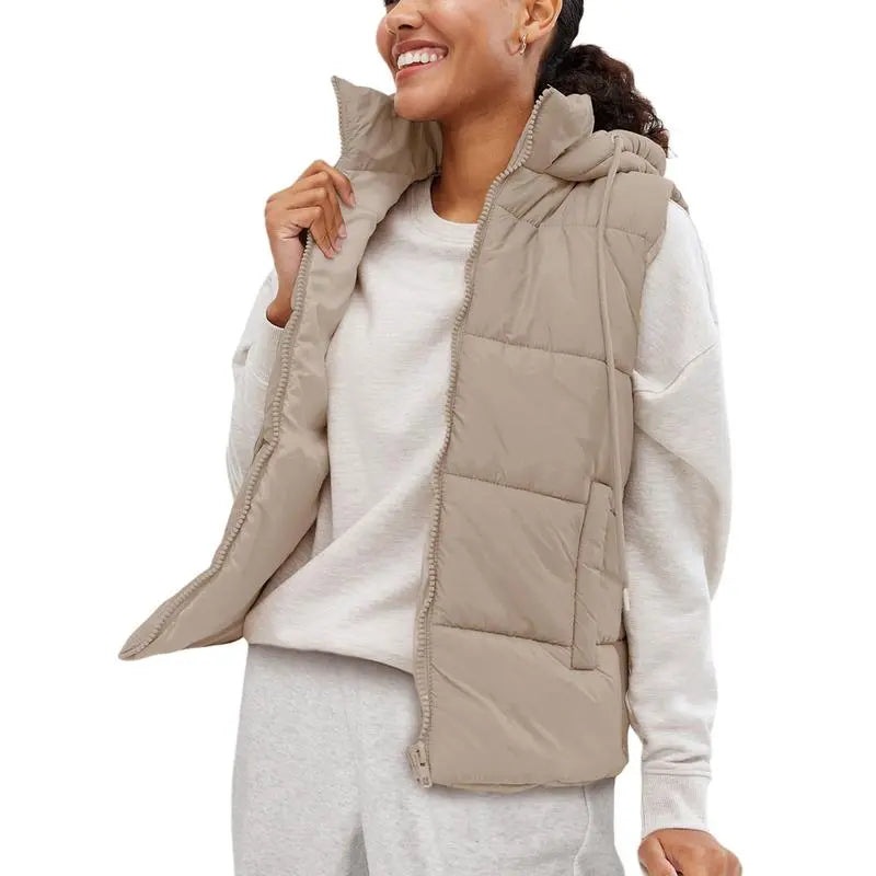 Women's Sleeveless Quilted Winter Warm Hooded