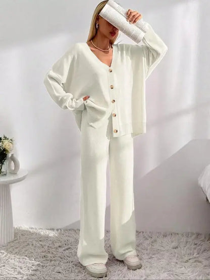 Women’s Knit Cardigan & Wide-Leg Pants Set