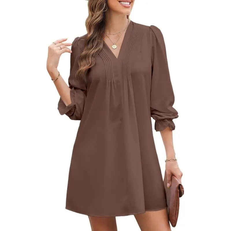 Womens Casual Dress A-Line Ruffle Sleeve V Neck Midi Dress