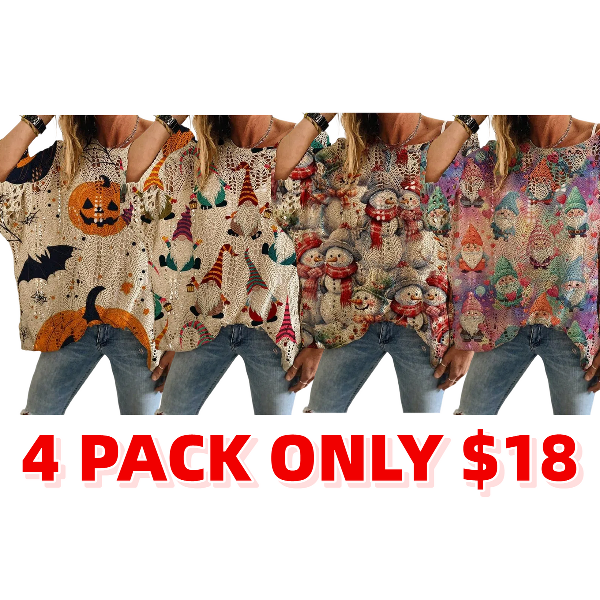 Women's Halloween Pumpkin Print Long Sleeve Knit Top