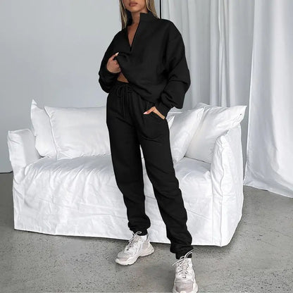 Women 2 Piece Outfits Sweatsuit Oversized Half Zip Pullover Long Sleeve Sweatshirt Jogger Pants Set with Pockets Outdoorfun