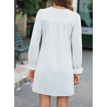 Womens Casual Dress A-Line Ruffle Sleeve V Neck Midi Dress
