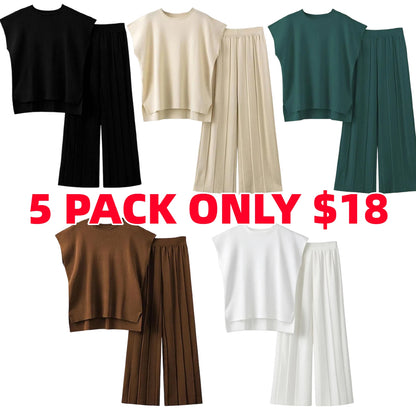 Women's Knit Pullover Tops High Waisted Pants Set