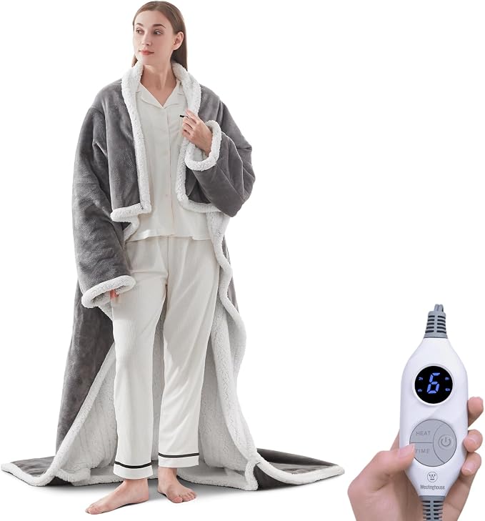 Christmas Limited Edition🔥Wearable Heated Blanket with Foot Pocket Sherpa🔥Overheat Protection & Auto Shut-Off